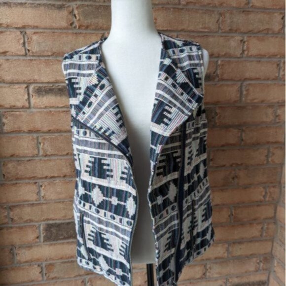 Kenneth Cole Reaction asymmetrical zip Aztec vest jacket - Picture 7 of 9